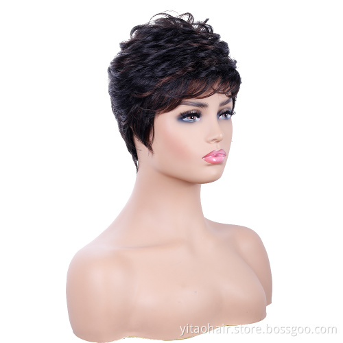 Wholesale Pixie Cut Short black Brown Synthetic Wigs For women Very Short Pixie Cut Synthetic Black Natural Color Hair Wig